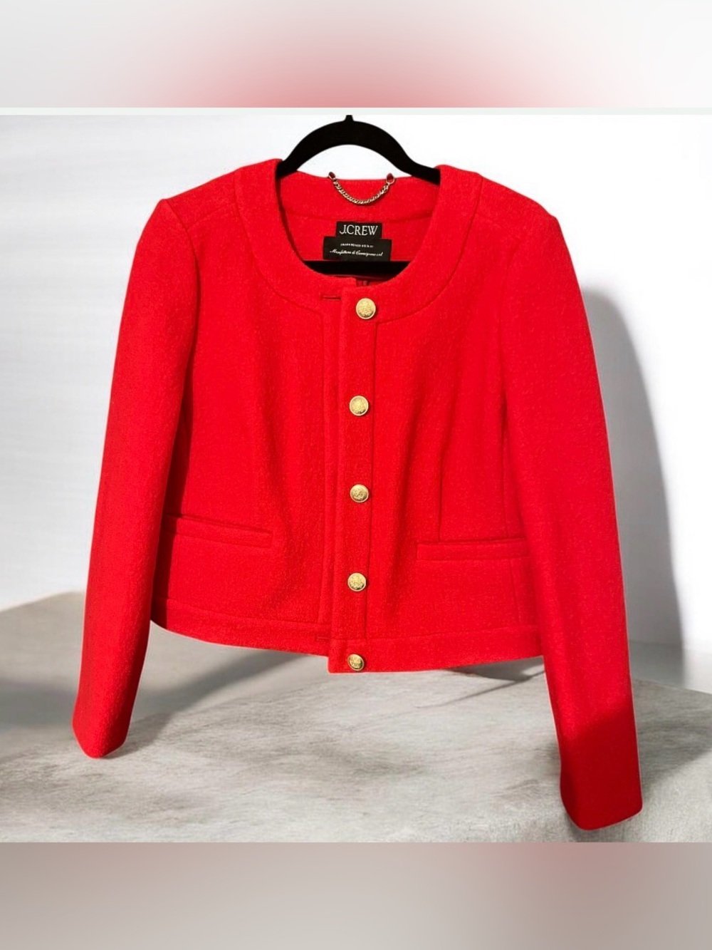 J.Crew Louisa Red Lady Jacket in Italian Boiled Wool Size 10